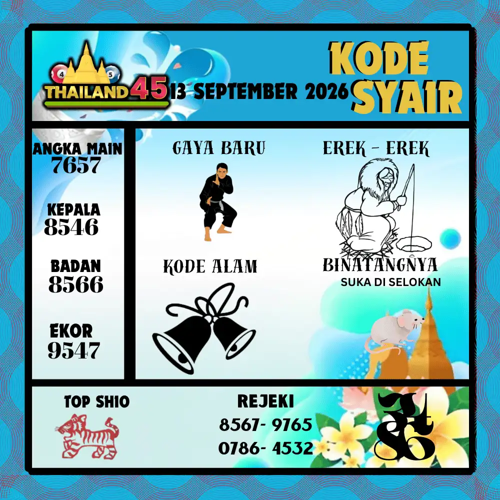 Kode Syair Thailand45  Pools - September 2026
