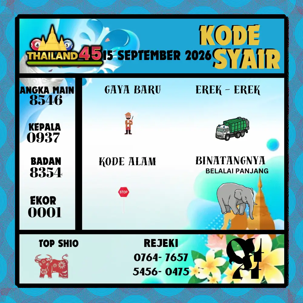 Kode Syair Thailand45  Pools - September 2026
