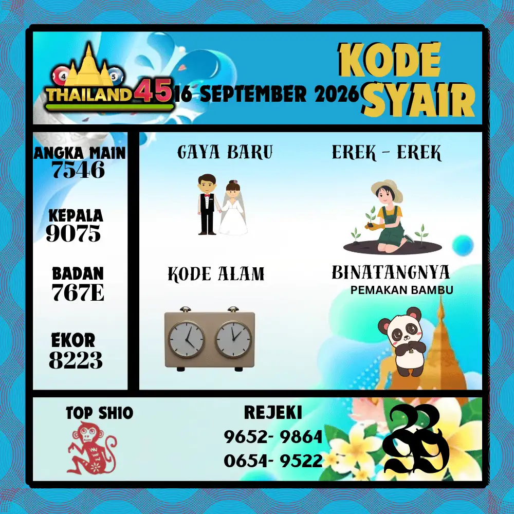 Kode Syair Thailand45  Pools - September 2026
