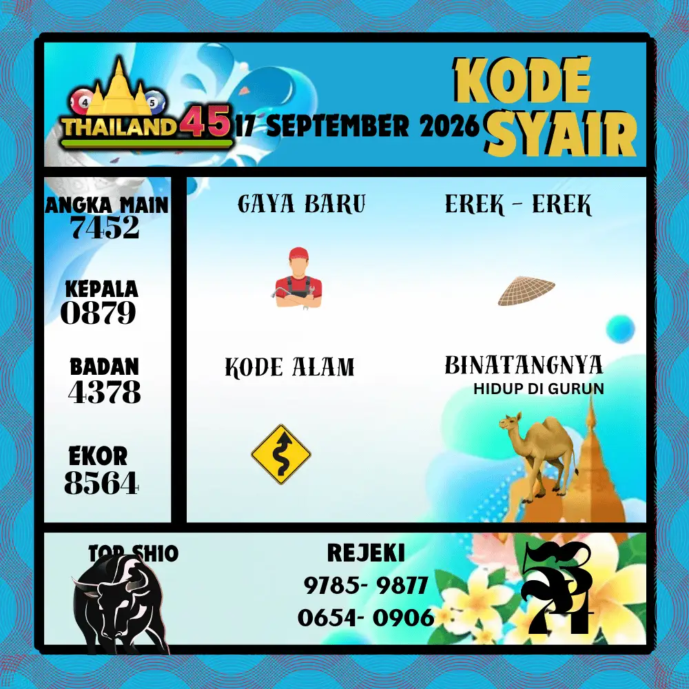 Kode Syair Thailand45  Pools - September 2026
