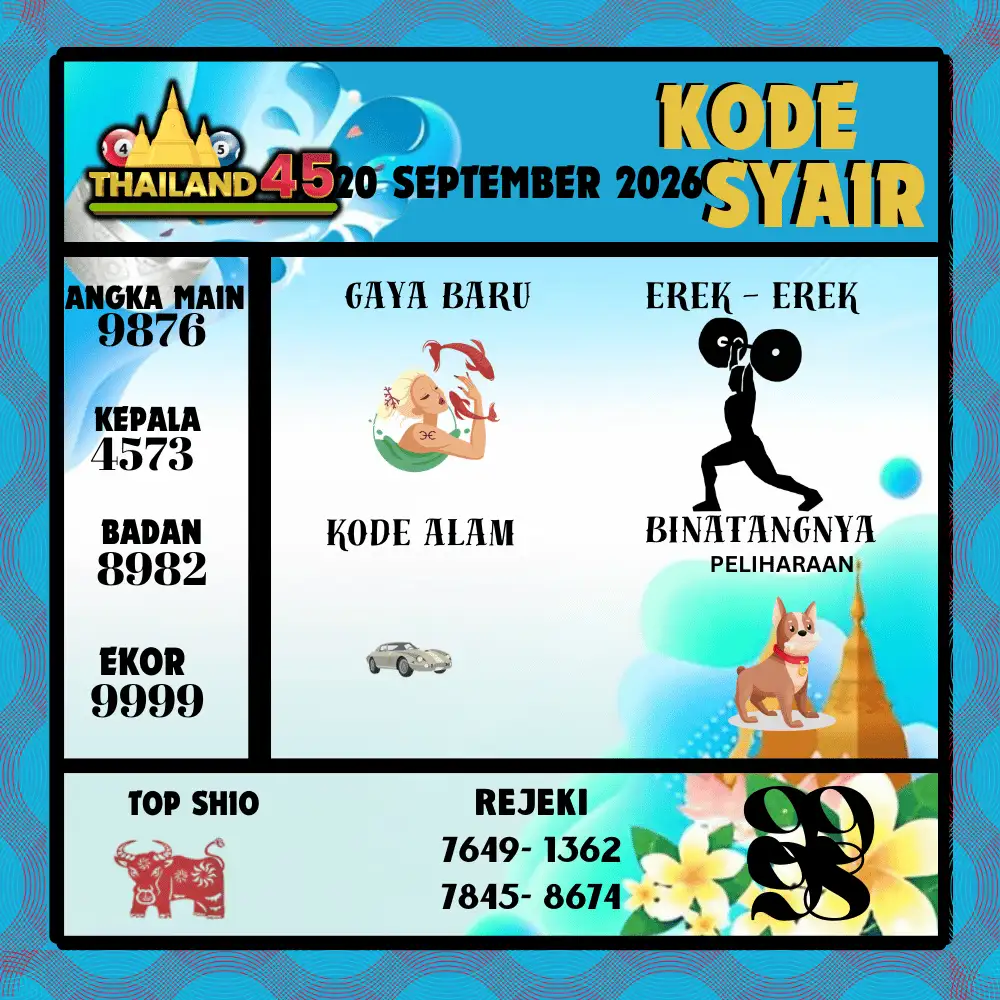 Kode Syair Thailand45  Pools - September 2026
