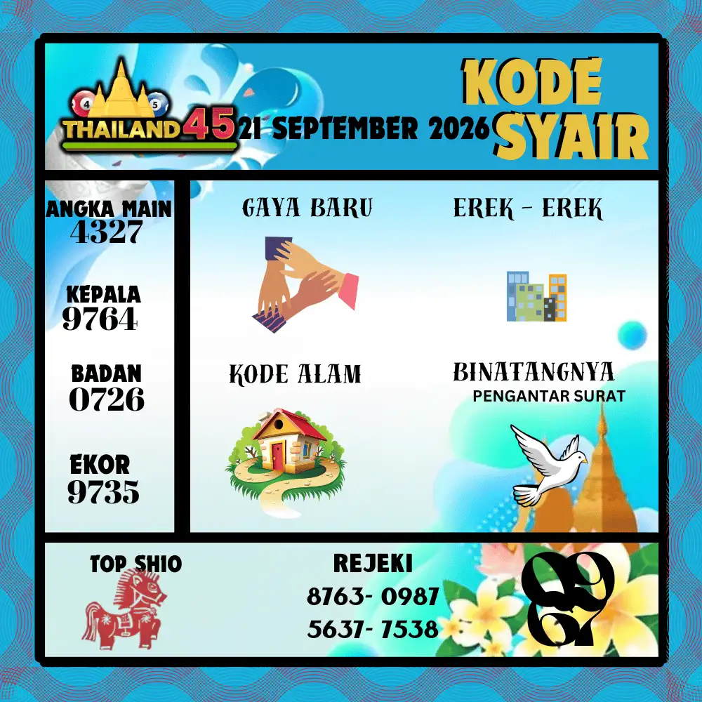 Kode Syair Thailand45  Pools - September 2026

