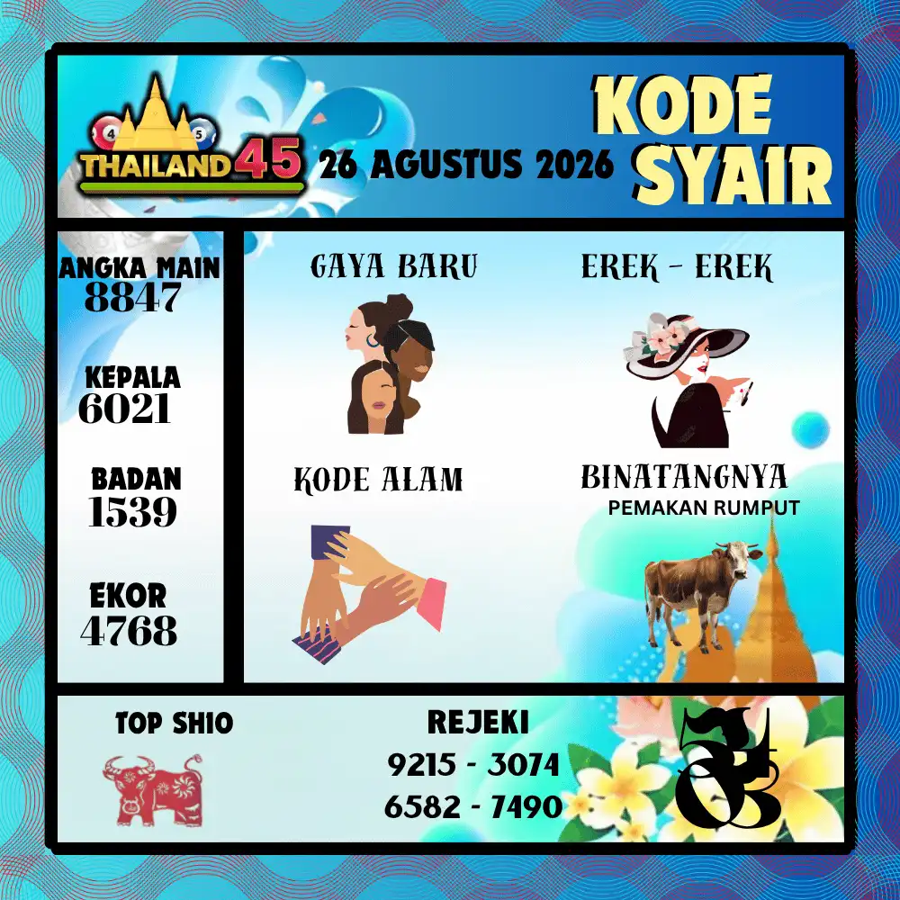 Kode Syair Thailand45  Pools - Agustus 2026
