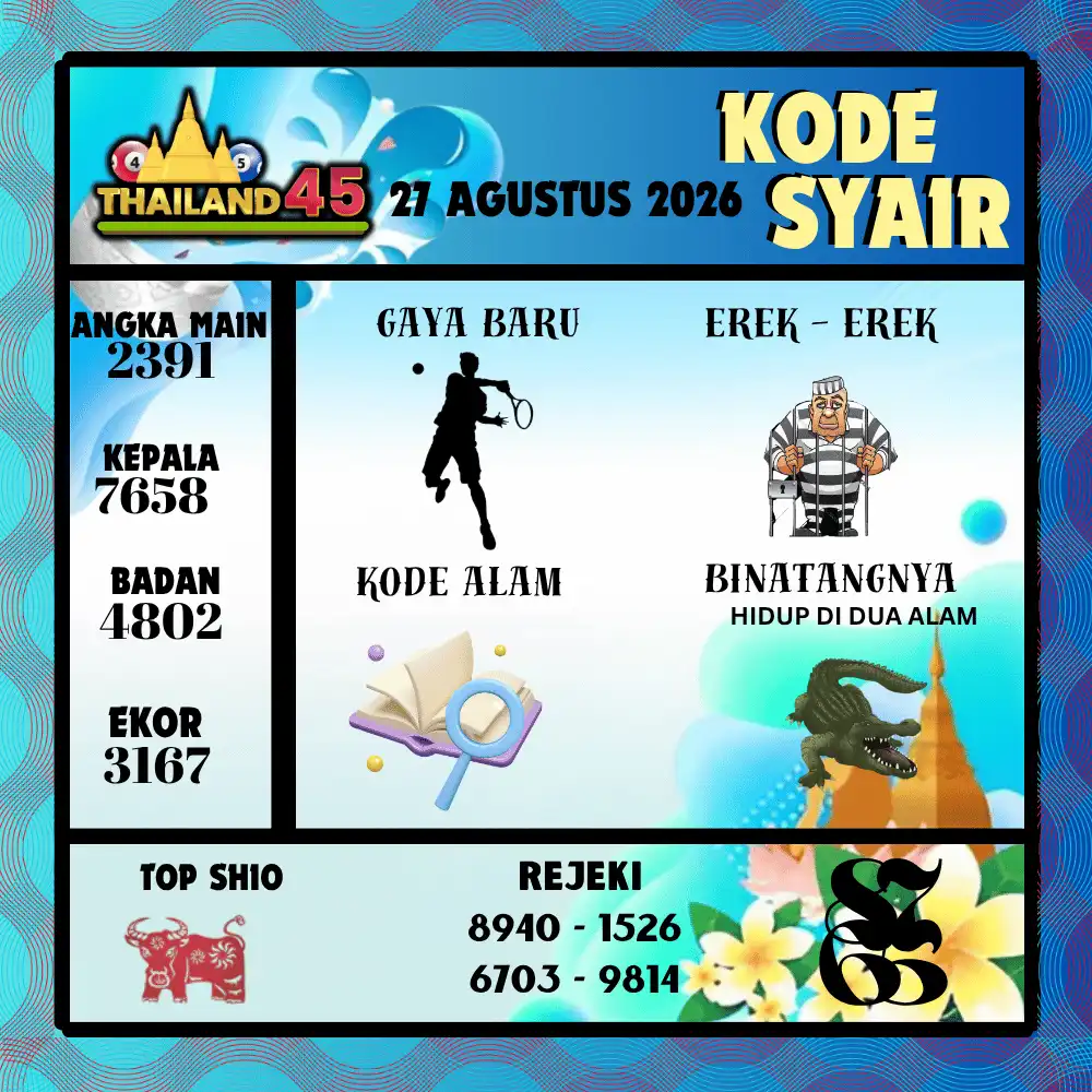 Kode Syair Thailand45  Pools - Agustus 2026
