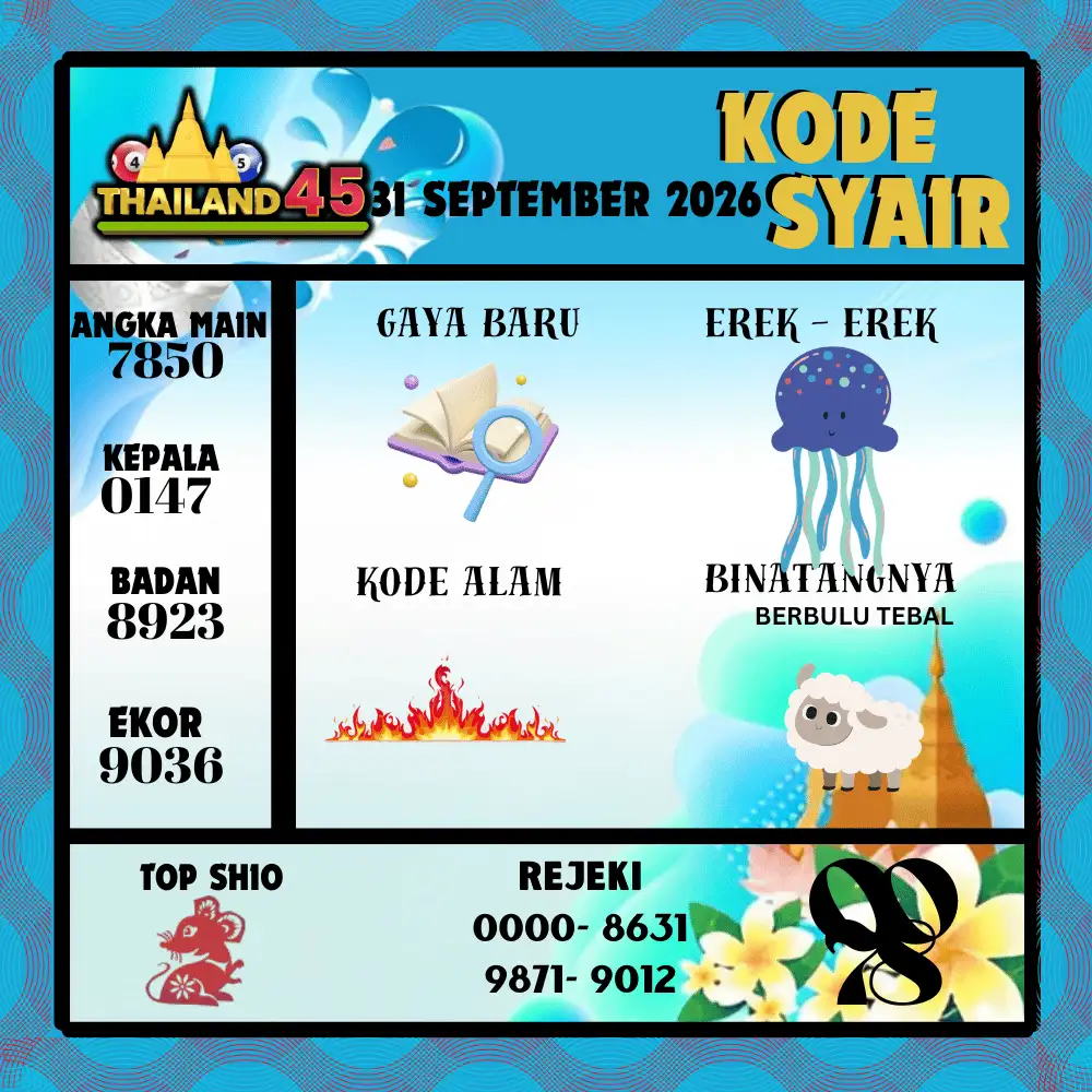 Kode Syair Thailand45  Pools - September 2026
