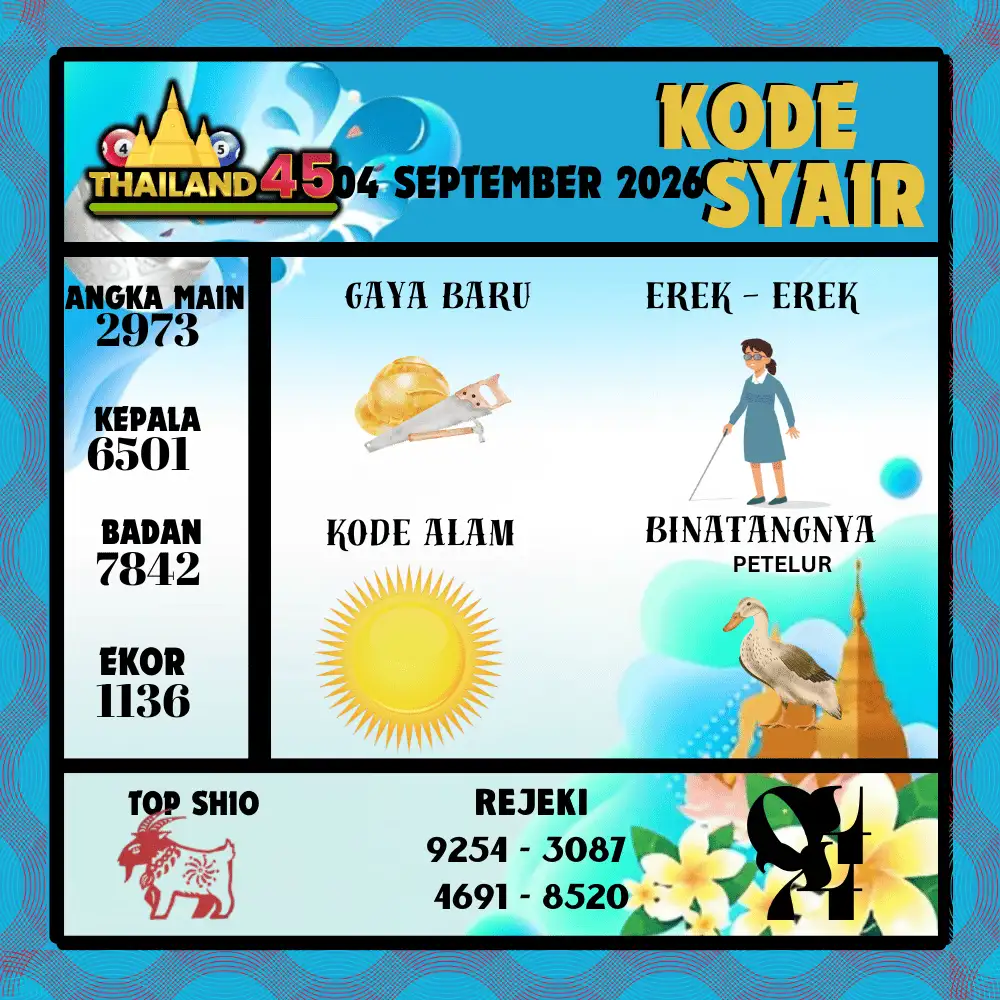 Kode Syair Thailand45  Pools - September 2026
