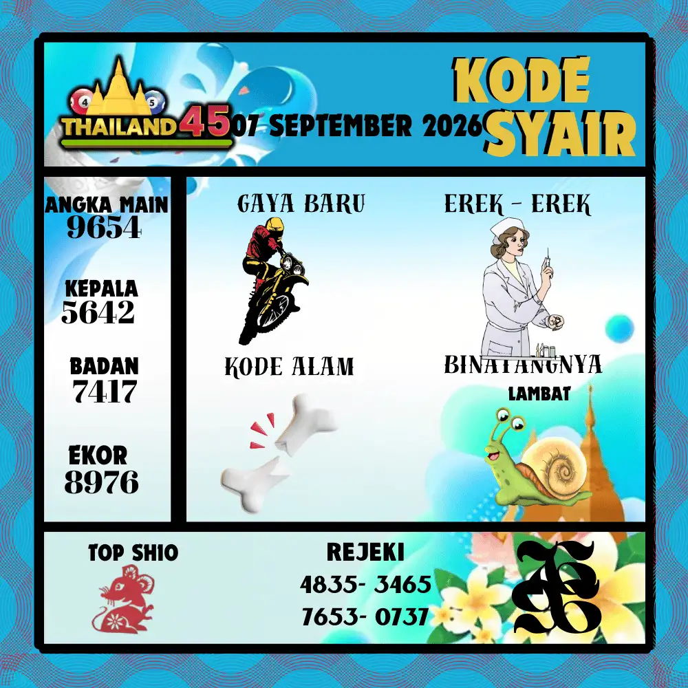 Kode Syair Thailand45  Pools - September 2026
